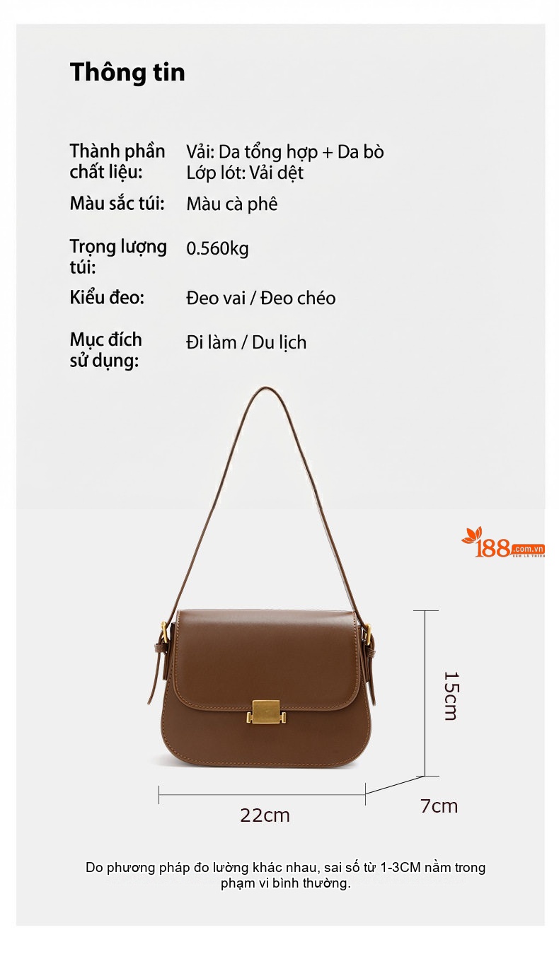 Túi Đeo Vai/Đeo Chéo Nữ Da Bò Phối Da Tổng Hợp Dáng Yên Ngựa/Túi Đậu Phụ Màu Nâu chi tiết 3