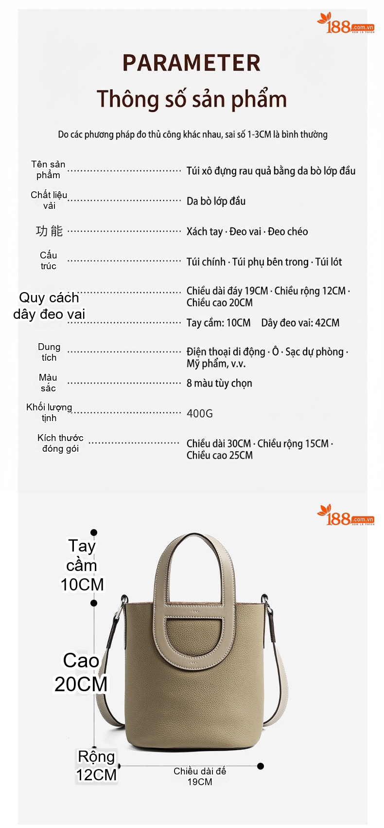 Túi Đeo Vai/Đeo Chéo Nữ Da Bò Quai Xách Chữ D Thời Trang Công Sở Màu Xám chi tiết 5