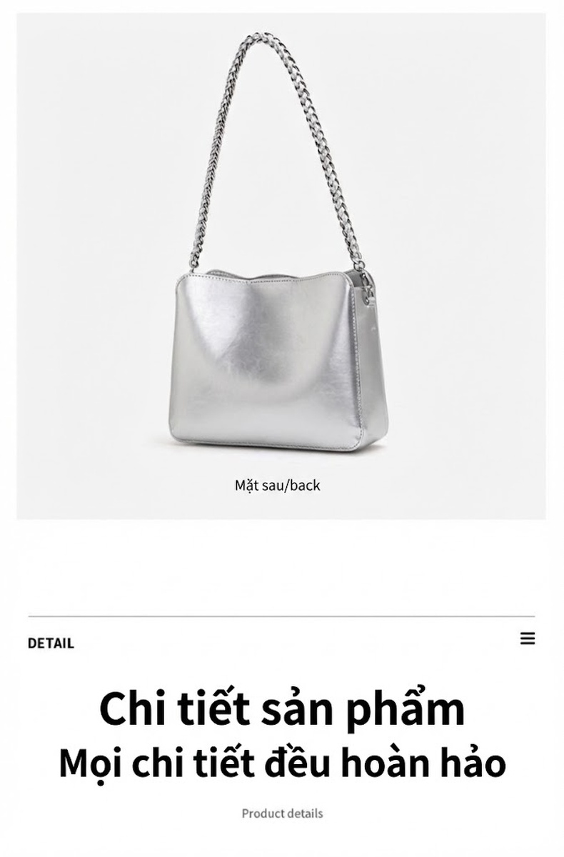 Túi Đeo Vai/Đeo Chéo Nữ Da Bò Quai Xích Cao Cấp Màu Bạc chi tiết 12