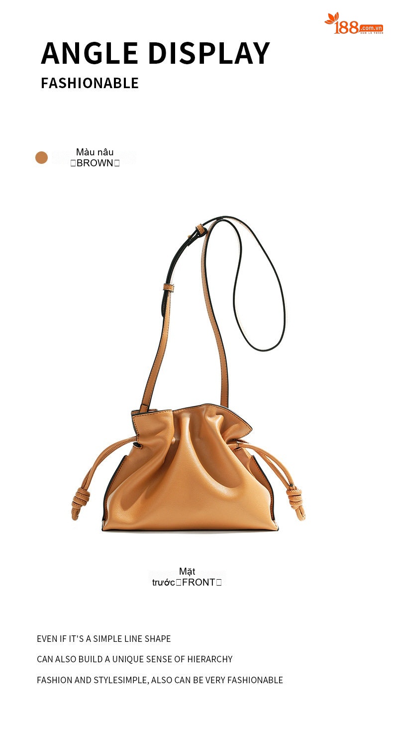 Túi Đeo Vai/Đeo Chéo Nữ Da Bò Rút Dây Kiểu Flamenco/Cloud Bag Màu Nâu, Kem chi tiết 17