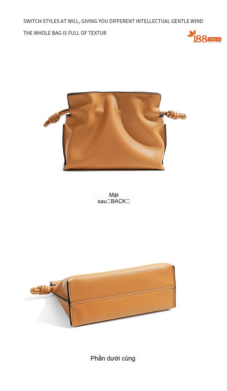 Túi Đeo Vai/Đeo Chéo Nữ Da Bò Rút Dây Kiểu Flamenco/Cloud Bag Màu Nâu, Kem chi tiết 19