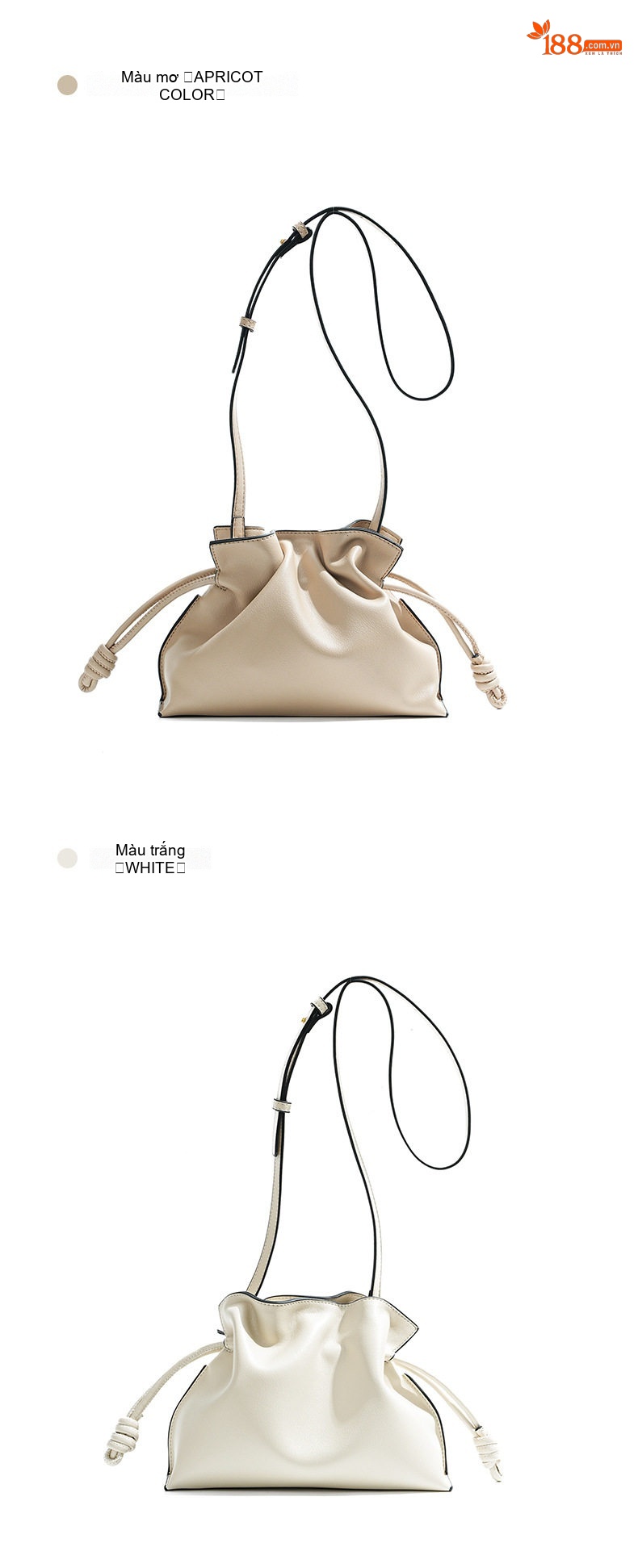 Túi Đeo Vai/Đeo Chéo Nữ Da Bò Rút Dây Kiểu Flamenco/Cloud Bag Màu Nâu, Kem chi tiết 20