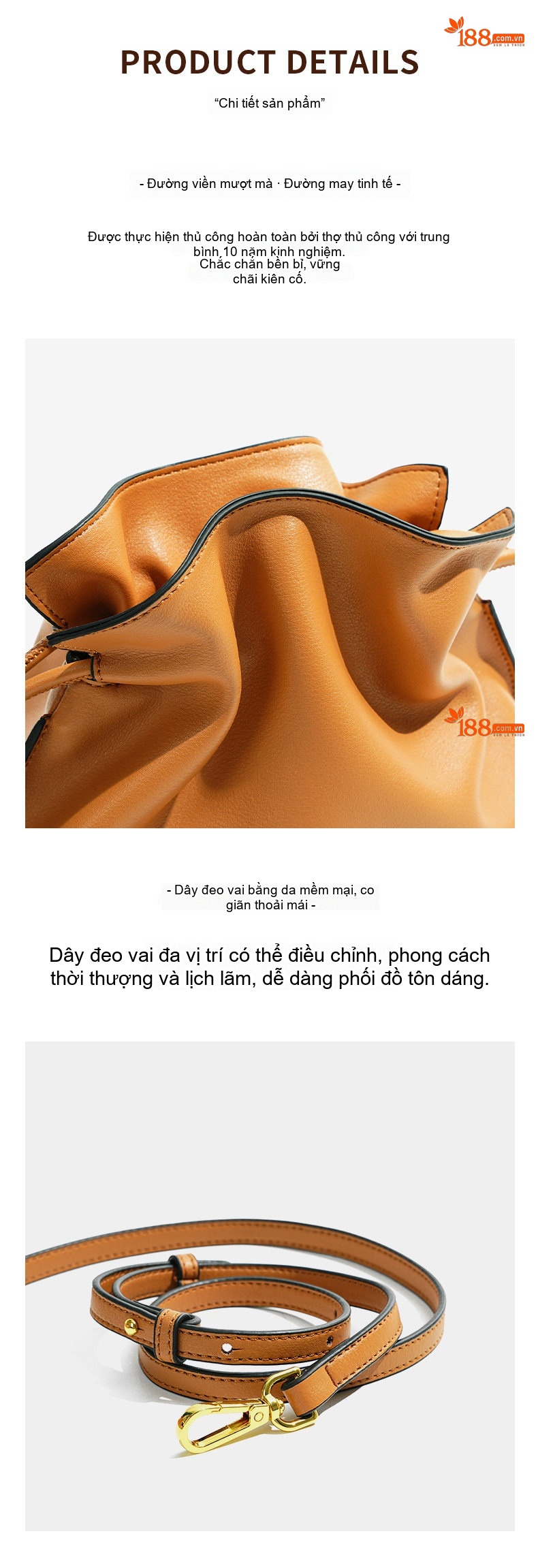 Túi Đeo Vai/Đeo Chéo Nữ Da Bò Rút Dây Kiểu Flamenco/Cloud Bag Màu Nâu, Kem chi tiết 15