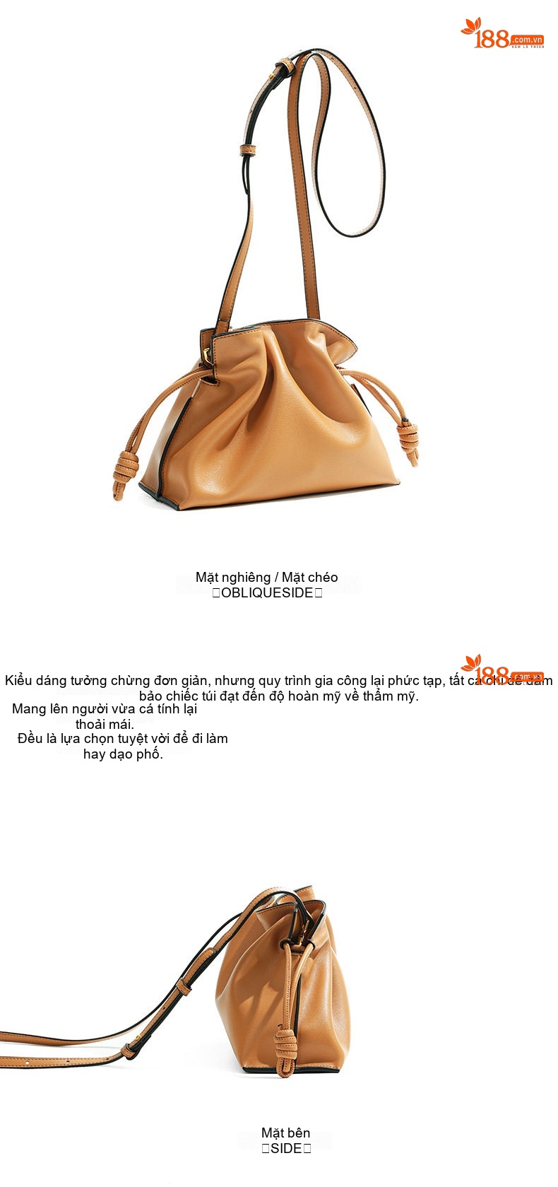 Túi Đeo Vai/Đeo Chéo Nữ Da Bò Rút Dây Kiểu Flamenco/Cloud Bag Màu Nâu, Kem chi tiết 18