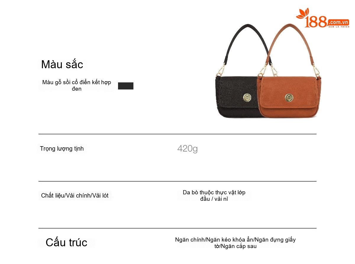 Túi Đeo Vai/Đeo Chéo Nữ Da Bò Tầng Đầu Tiên Thiết Kế Retro Màu Nâu, Đen chi tiết 6