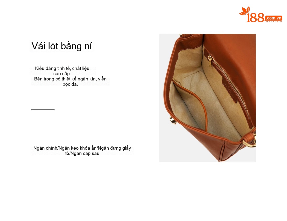 Túi Đeo Vai/Đeo Chéo Nữ Da Bò Tầng Đầu Tiên Thiết Kế Retro Màu Nâu, Đen chi tiết 8