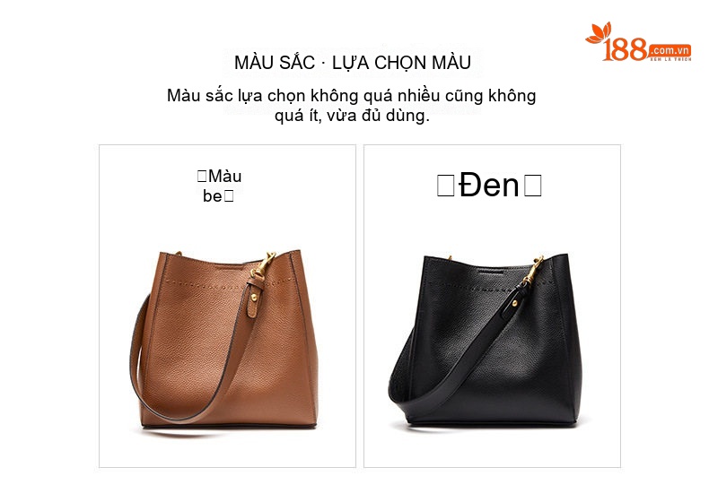Túi Đeo Vai/Đeo Chéo Nữ Da Bò Thật Dáng Bucket Lớn Màu Nâu, Đen chi tiết 6