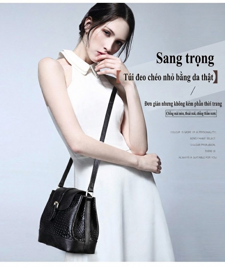Túi Đeo Vai/Đeo Chéo Nữ Da Bò Thiết Kế Đan Lưới Thời Trang, Đựng Đồ Dung Tích Lớn Màu Đen, Đỏ chi tiết 2