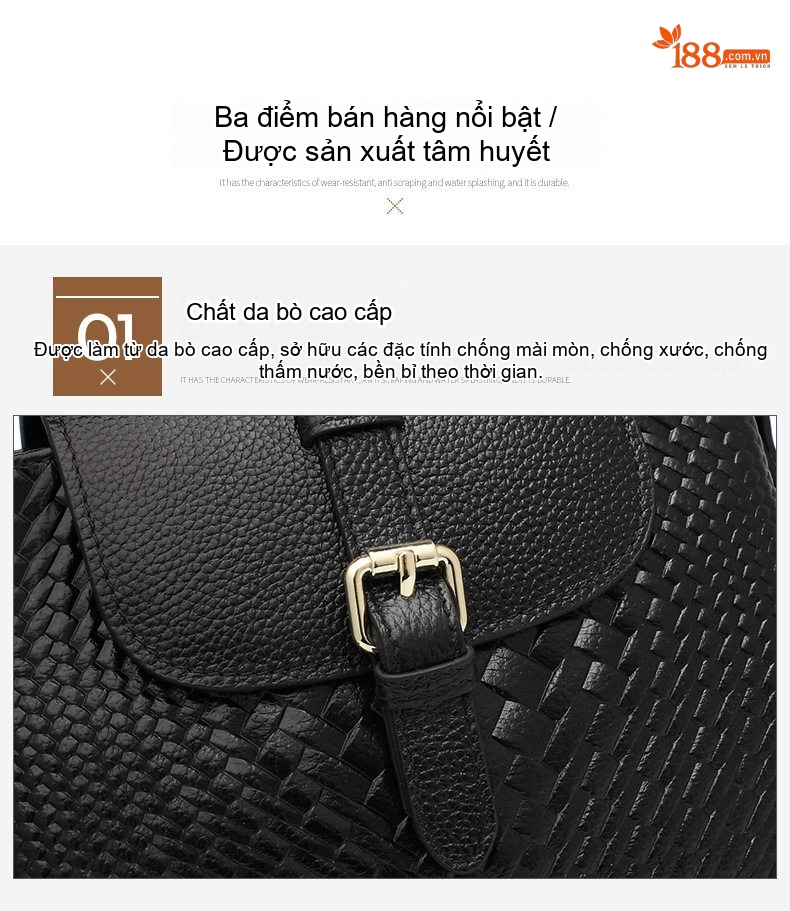 Túi Đeo Vai/Đeo Chéo Nữ Da Bò Thiết Kế Đan Lưới Thời Trang, Đựng Đồ Dung Tích Lớn Màu Đen, Đỏ chi tiết 3