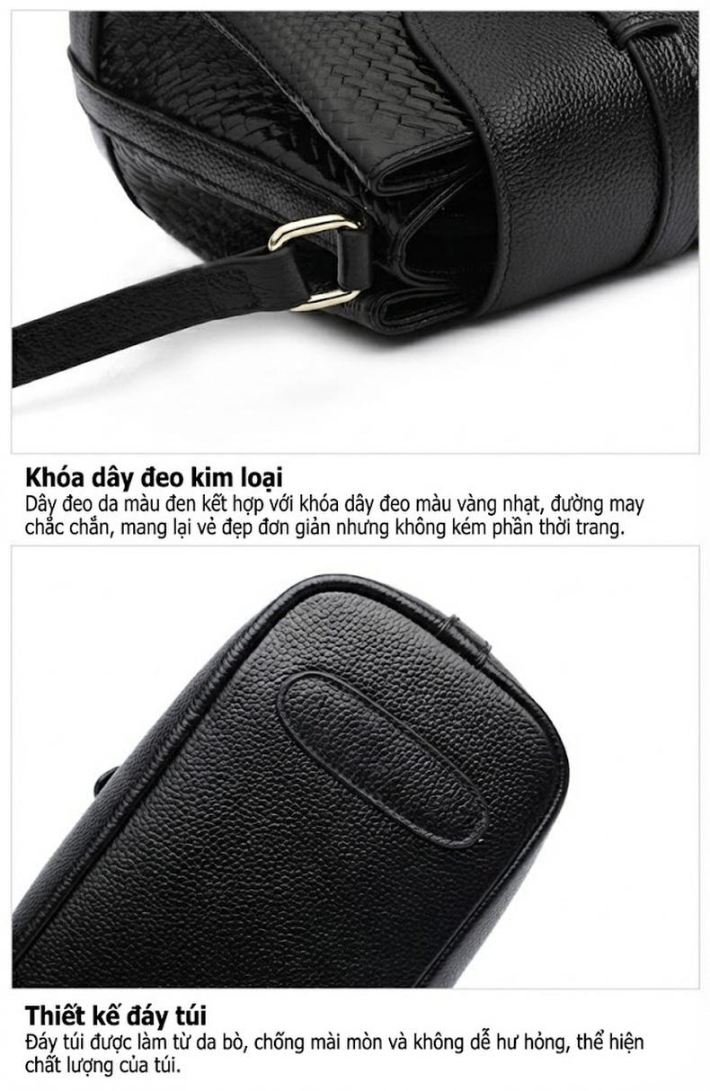 Túi Đeo Vai/Đeo Chéo Nữ Da Bò Thiết Kế Đan Lưới Thời Trang, Đựng Đồ Dung Tích Lớn Màu Đen, Đỏ chi tiết 12