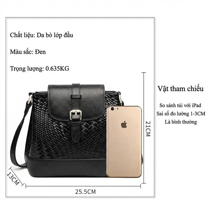Túi Đeo Vai/Đeo Chéo Nữ Da Bò Thiết Kế Đan Lưới Thời Trang, Đựng Đồ Dung Tích Lớn Màu Đen, Đỏ