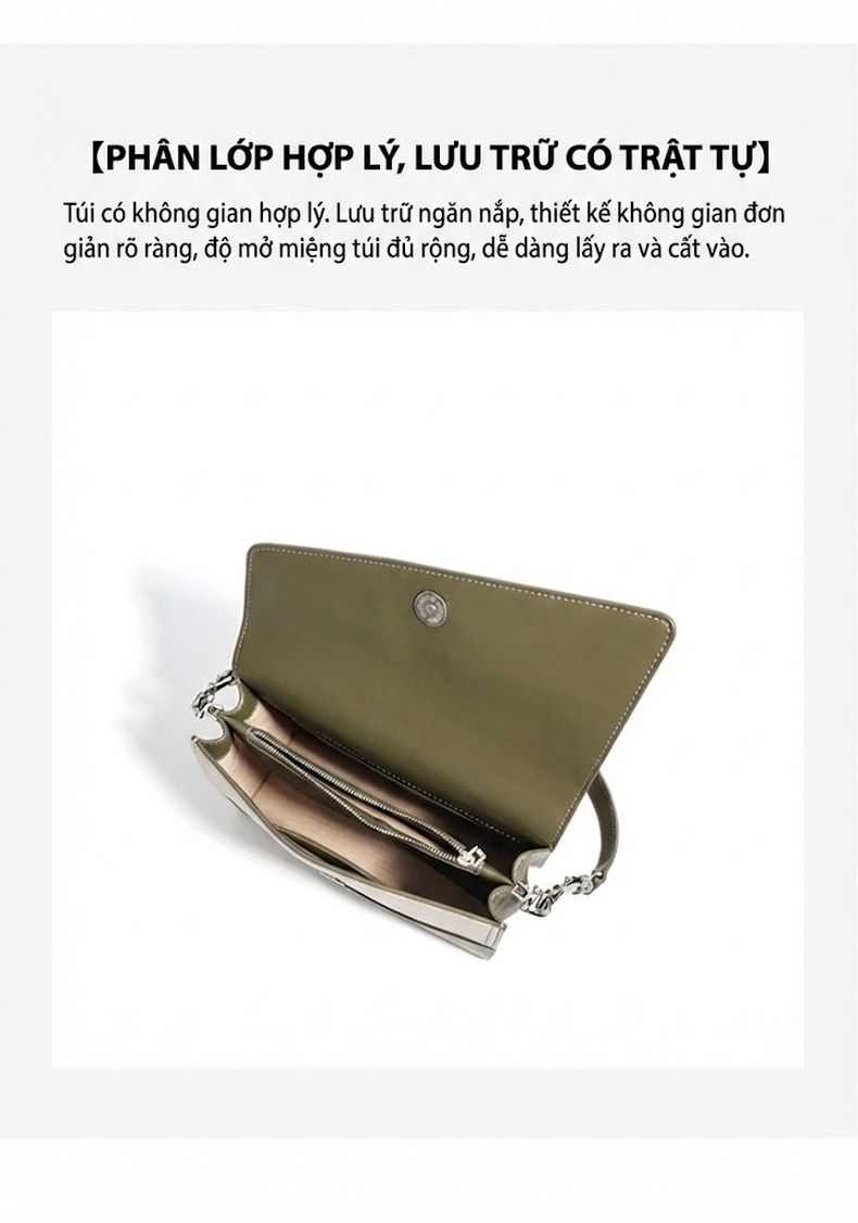 Túi Đeo Vai/Đeo Chéo Nữ Da Bò Thiết Kế Hình Học Màu Xanh Olive, Trắng, Hồng chi tiết 9