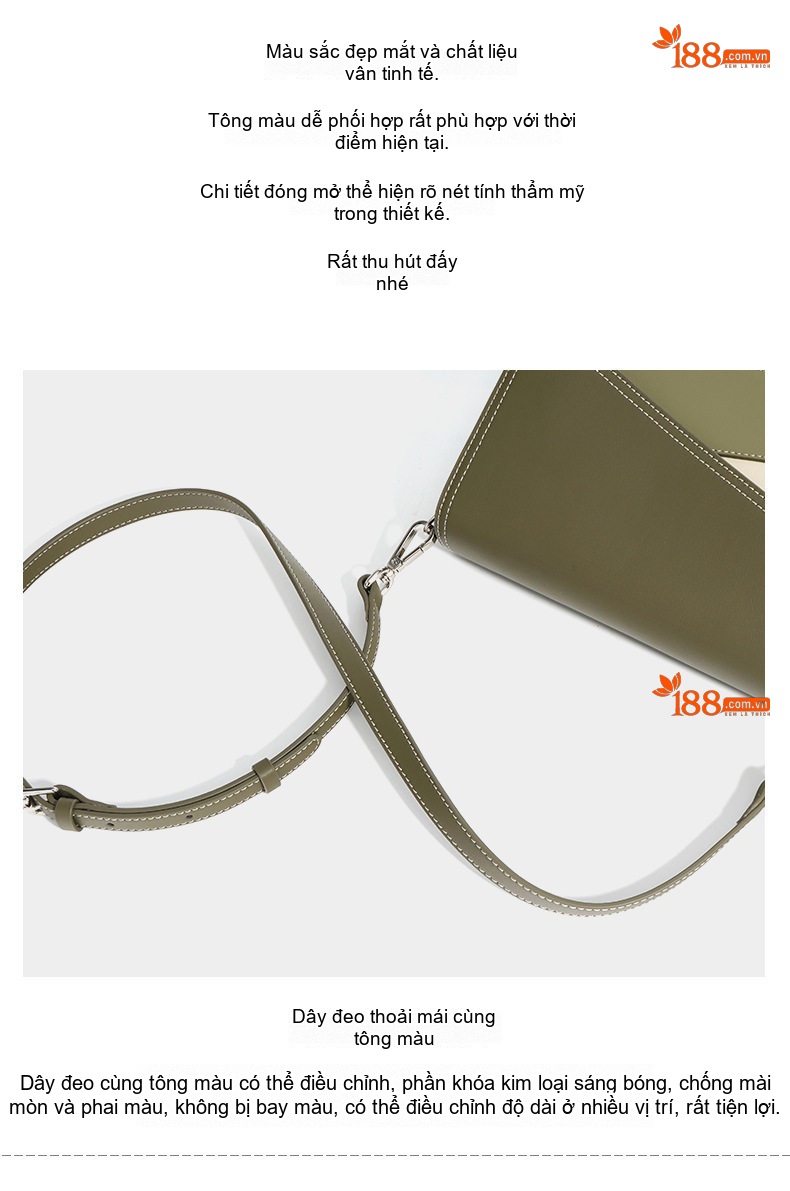 Túi Đeo Vai/Đeo Chéo Nữ Da Bò Thiết Kế Hình Học Màu Xanh Olive, Trắng, Hồng chi tiết 12