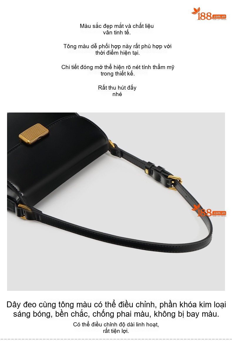Túi Đeo Vai/Đeo Chéo Nữ Da Bò Thiết Kế Tối Giản Phong Cách Retro Màu Đen chi tiết 8