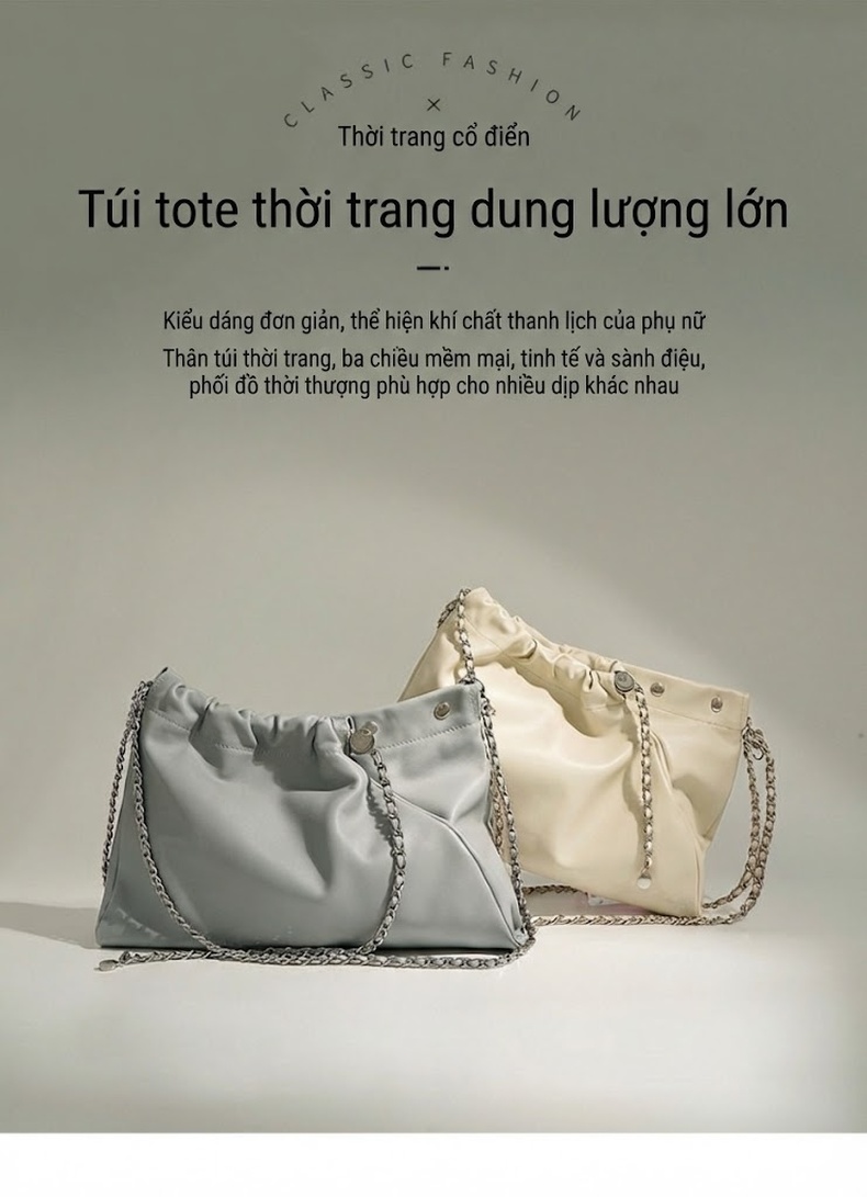 Túi Đeo Vai/Đeo Chéo Nữ Da Bò Thiết Kế Y2K Dáng Túi Rút Màu Xám chi tiết 2