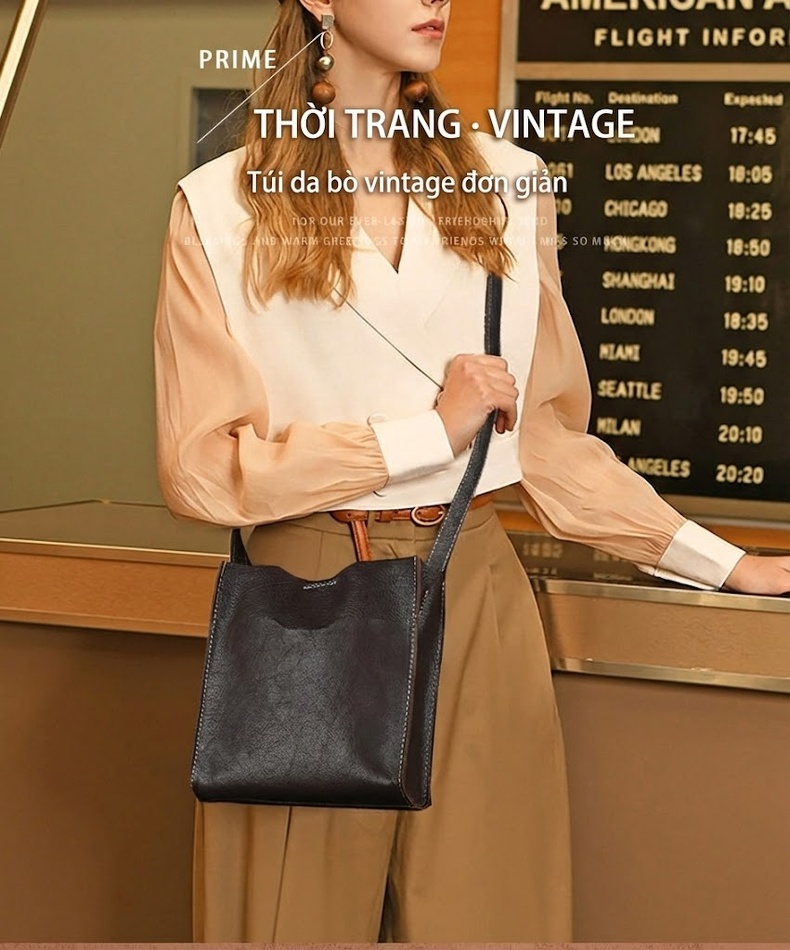 Túi Đeo Vai/Đeo Chéo Nữ Da Bò Thủ Công Phong Cách Vintage Màu Nâu chi tiết 1