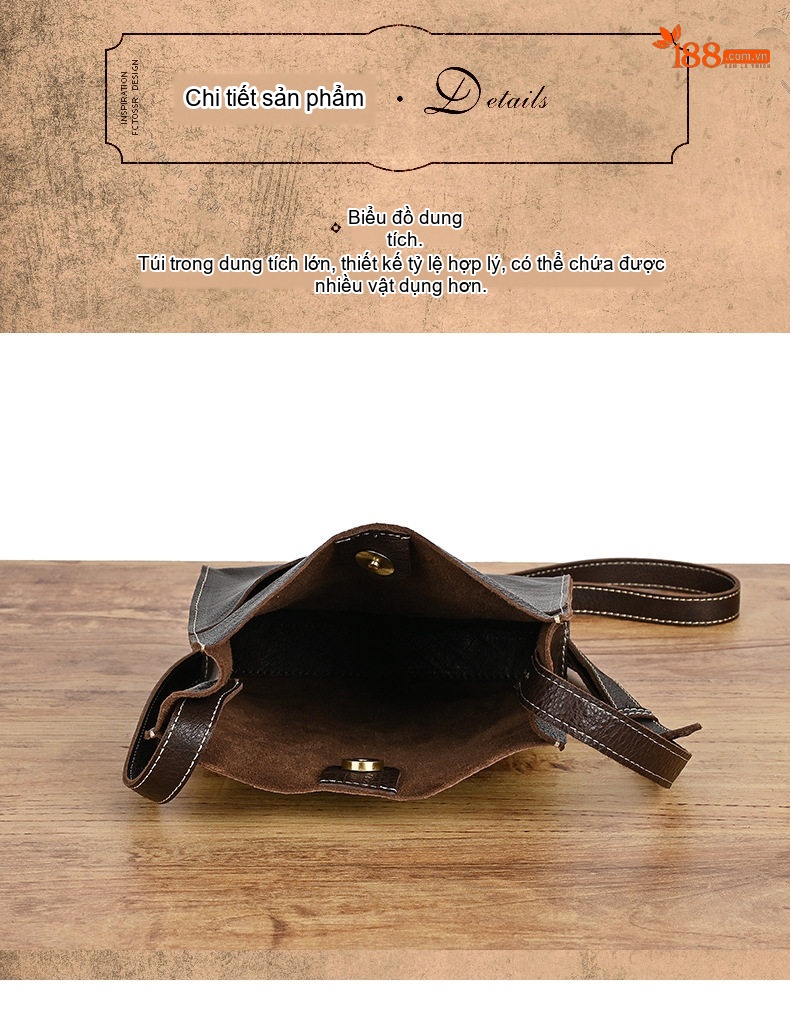 Túi Đeo Vai/Đeo Chéo Nữ Da Bò Thủ Công Phong Cách Vintage Màu Nâu chi tiết 9