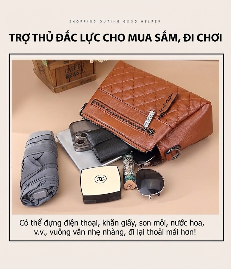 Túi Đeo Vai/Đeo Chéo Nữ Da Bóng Họa Tiết Trám, Nhiều Ngăn, Dung Tích Lớn Phong Cách Cổ Điển Màu Nâu, Xanh Lá, Đen chi tiết 3