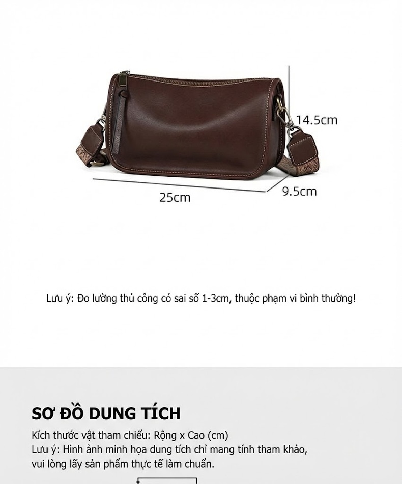 Túi Đeo Vai/Đeo Chéo Nữ Da Bóng Kiểu Túi Gập Phong Cách Sang Trọng Màu Nâu chi tiết 5