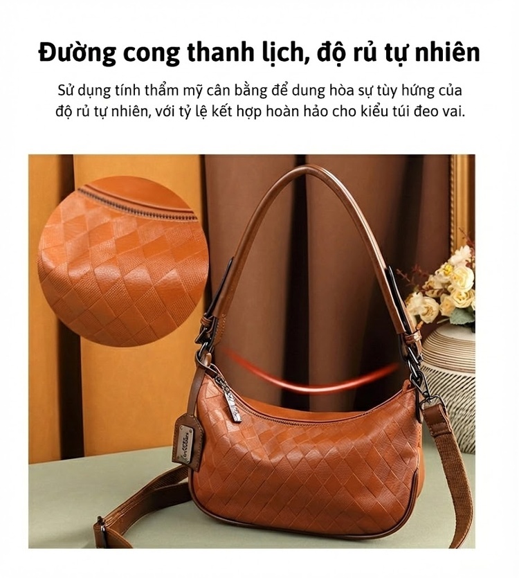 Túi Đeo Vai/Đeo Chéo Nữ Da Bóng Phong Cách Âu Mỹ Cổ Điển, Túi Boston Lớn Màu Nâu, Xanh, Đen chi tiết 11