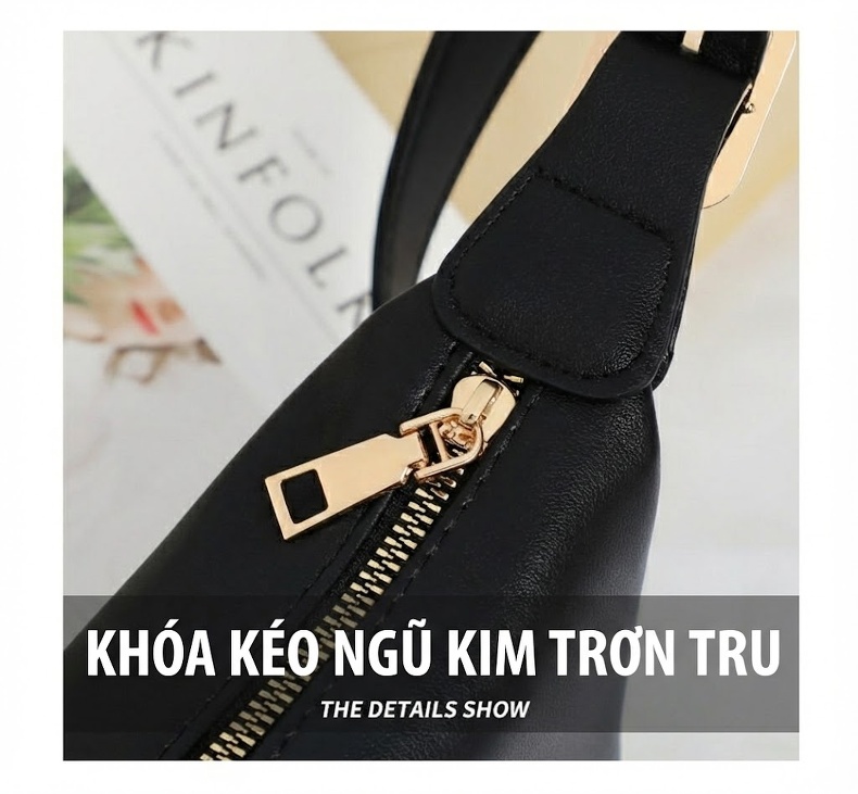Túi Đeo Vai/Đeo Chéo Nữ Da Bóng Phong Cách Lười Biếng, Dung Tích Lớn Màu Đen chi tiết 5