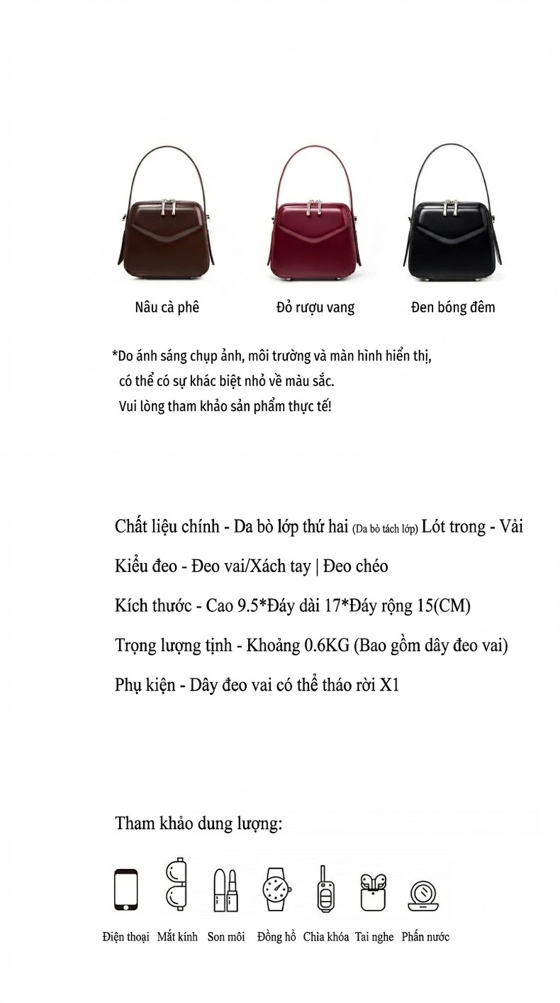 Túi Đeo Vai/Đeo Chéo Nữ Da Bóng Thiết Kế Yếm Mái Nhà Phong Cách Công Sở Màu Đỏ Rượu Vang chi tiết 2