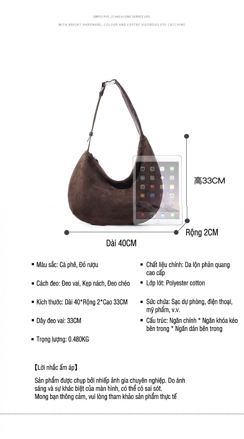 Túi Đeo Vai/Đeo Chéo Nữ Da Cừu Đầu Lớp Chống Phai Màu Thiết Kế Tối Giản Sức Chứa Lớn Màu Nâu, Đỏ Rượu Vang chi tiết 7