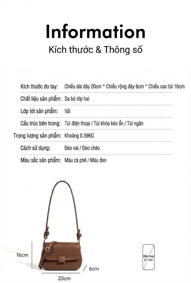 Túi Đeo Vai/Đeo Chéo Nữ Da Mềm Phong Cách Vintage chi tiết 3