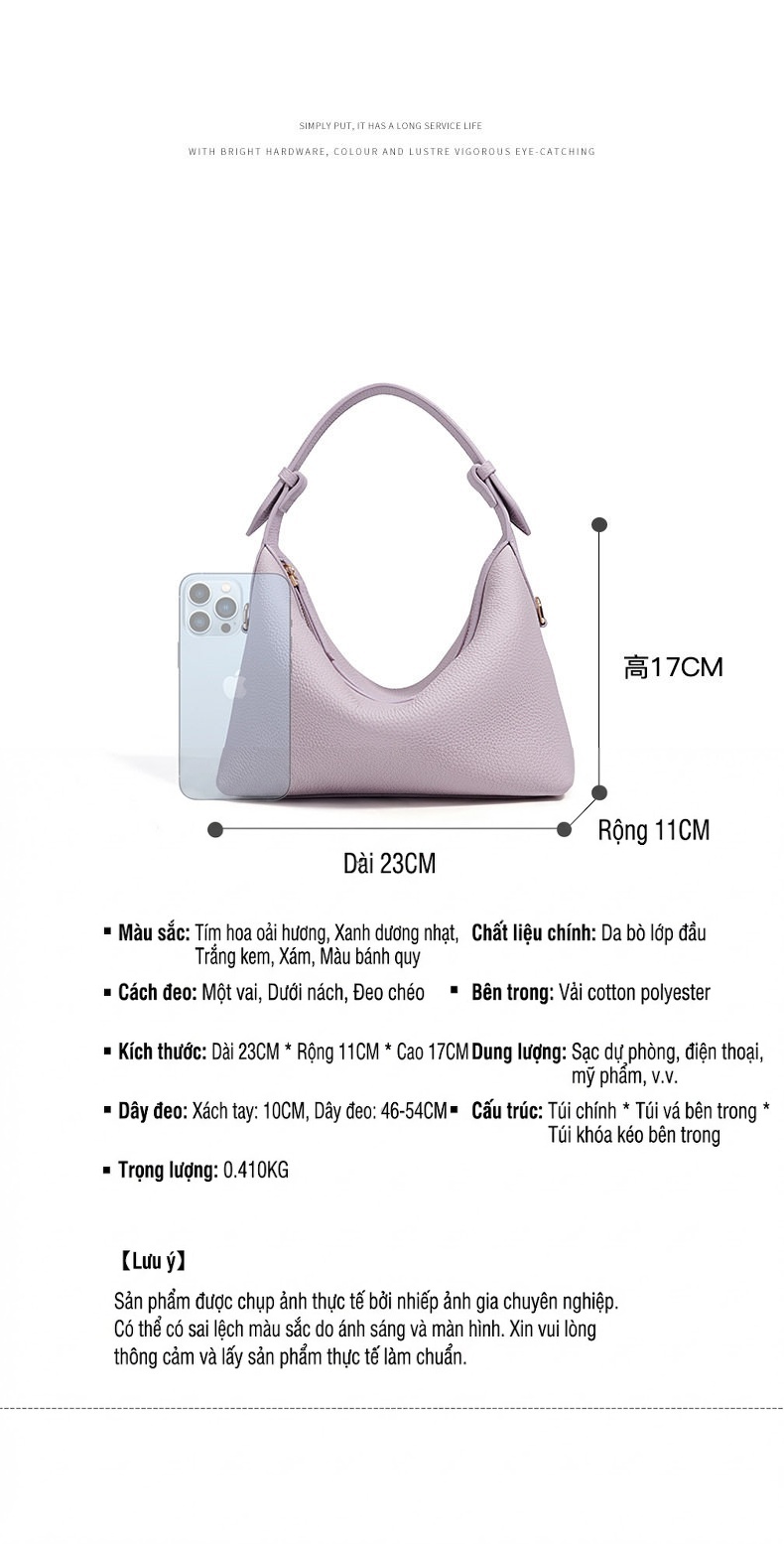 Túi Đeo Vai/Đeo Chéo Nữ Da Mềm Sức Chứa Lớn Phong Cách Casual Màu Tím, Nâu chi tiết 6