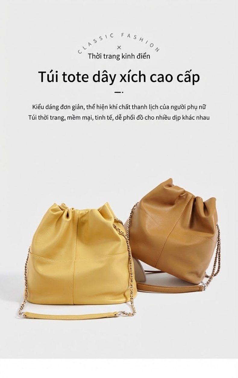Túi Đeo Vai/Đeo Chéo Nữ Da Mềm Thời Trang Công Sở Dung Tích Lớn Quai Xích Màu Nâu chi tiết 2