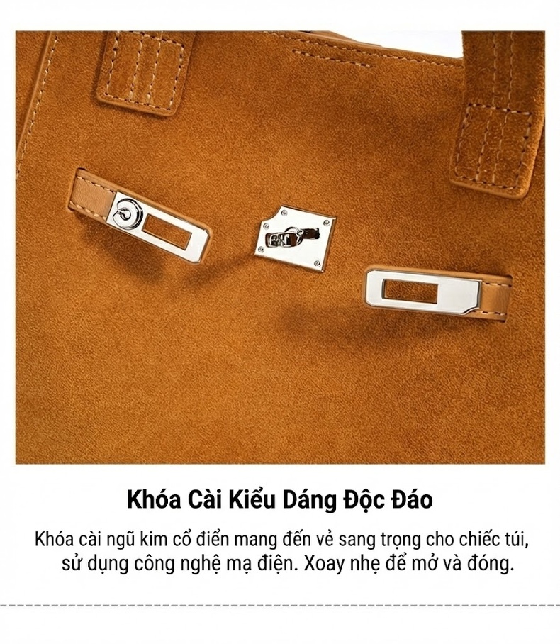 Túi Đeo Vai/Đeo Chéo Nữ Da Mờ Khóa Gài Thiết Kế Nhỏ Gọn Phong Cách Vintage Màu Nâu chi tiết 13
