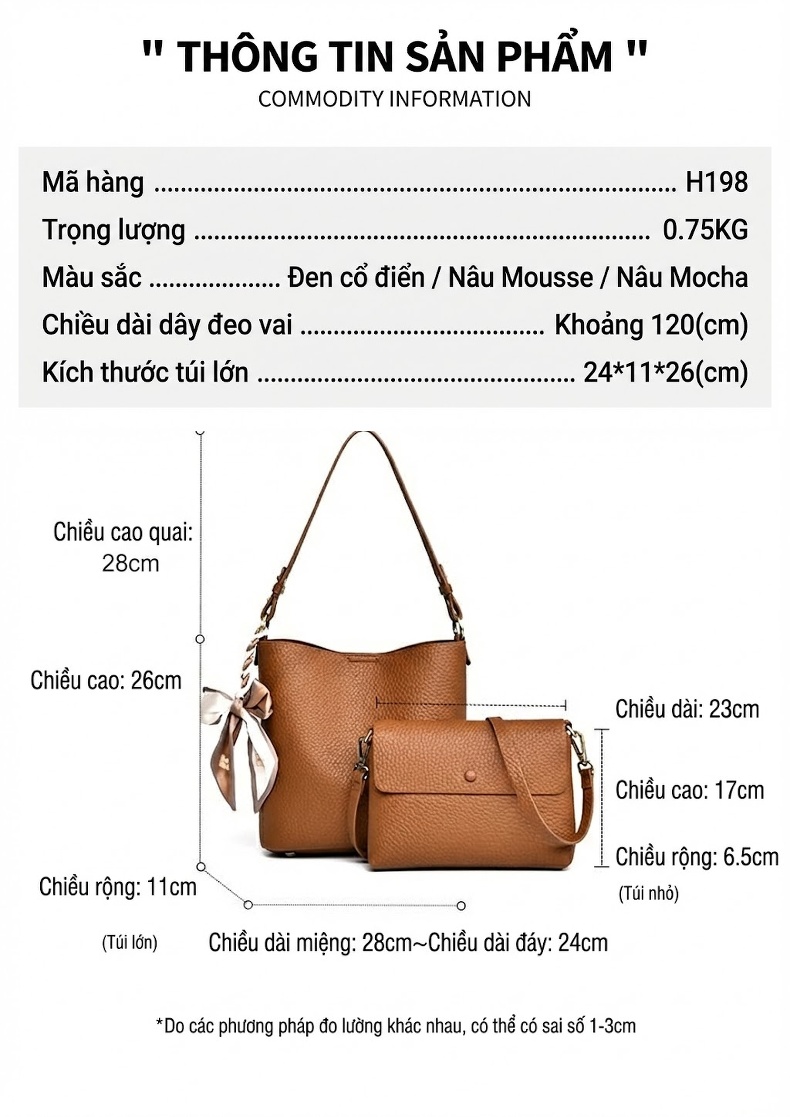 Túi Đeo Vai/Đeo Chéo Nữ Da Mờ Sức Chứa Lớn Phong Cách Công Sở Kèm Túi Nhỏ Màu Nâu, Đen chi tiết 2