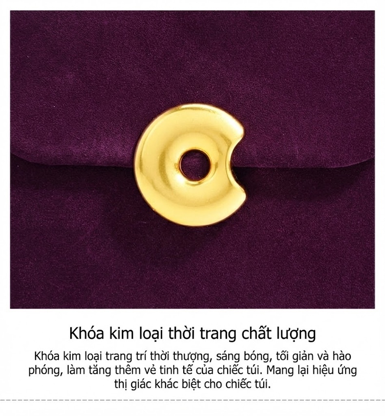 Túi Đeo Vai/Đeo Chéo Nữ Da Mờ Thiết Kế Cổ Điển Màu Tím chi tiết 10
