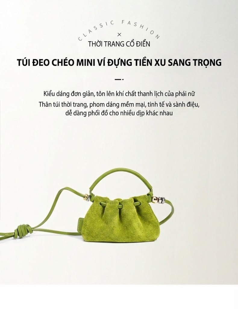 Túi Đeo Vai/Đeo Chéo Nữ Da Mờ Thiết Kế Nhún Bèo Màu Xanh, Vàng, Xanh Lá... chi tiết 2
