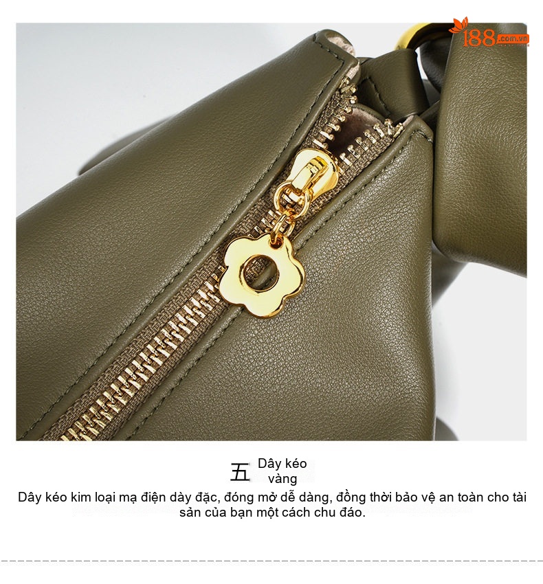 Túi Đeo Vai/Đeo Chéo Nữ Da Thật Cá Tính Cao Cấp, Túi Xách Tay Da Bò Sức Chứa Lớn Màu Xanh Olive, Nâu chi tiết 12