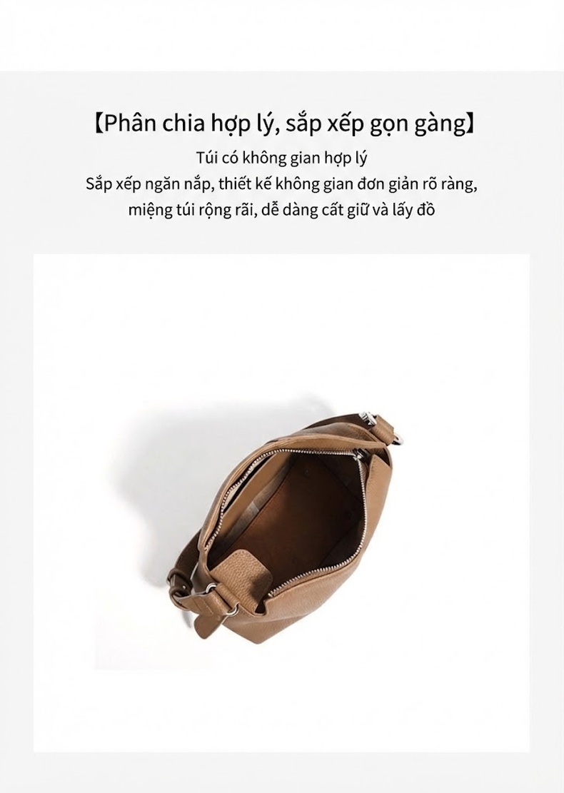Túi Đeo Vai/Đeo Chéo Nữ Da Thật Da Bò Phong Cách Công Sở Màu Đen, Nâu, Tím chi tiết 7