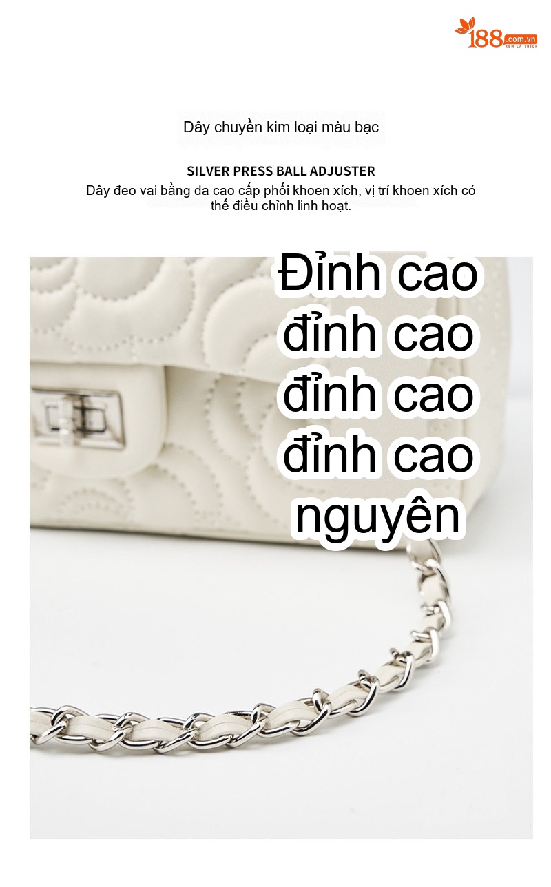 Túi Đeo Vai/Đeo Chéo Nữ Da Thật Da Cừu Họa Tiết Hoa Trà Phong Cách Tiểu Thư Màu Trắng, Đen, Hồng chi tiết 18