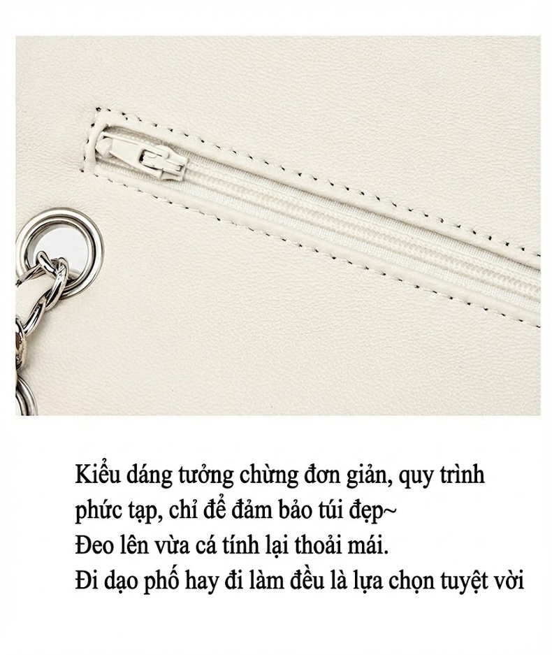 Túi Đeo Vai/Đeo Chéo Nữ Da Thật Da Cừu Họa Tiết Hoa Trà Phong Cách Tiểu Thư Màu Trắng, Đen, Hồng chi tiết 25