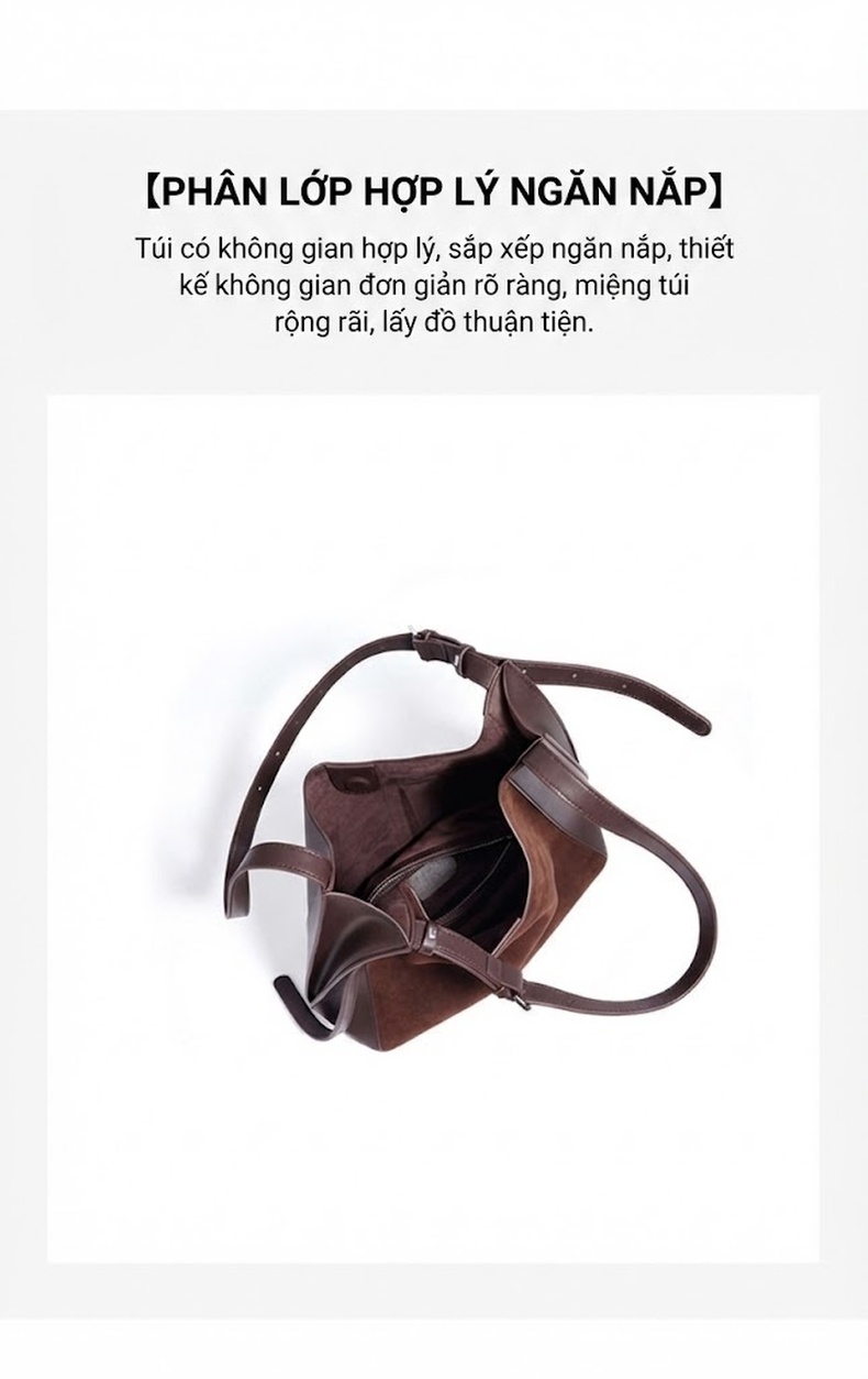 Túi Đeo Vai/Đeo Chéo Nữ Da Thật Da Mờ Sức Chứa Lớn Thiết Kế Tối Giản Cao Cấp Màu Nâu, Xanh Olive chi tiết 8