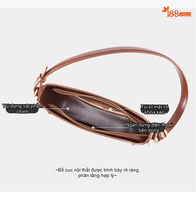 Túi Đeo Vai/Đeo Chéo Nữ Da Thật Dáng Saddle Retro Màu Đỏ, Nâu, Đen chi tiết 9