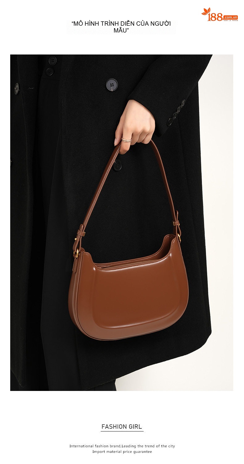Túi Đeo Vai/Đeo Chéo Nữ Da Thật Dáng Saddle Retro Màu Đỏ, Nâu, Đen chi tiết 10