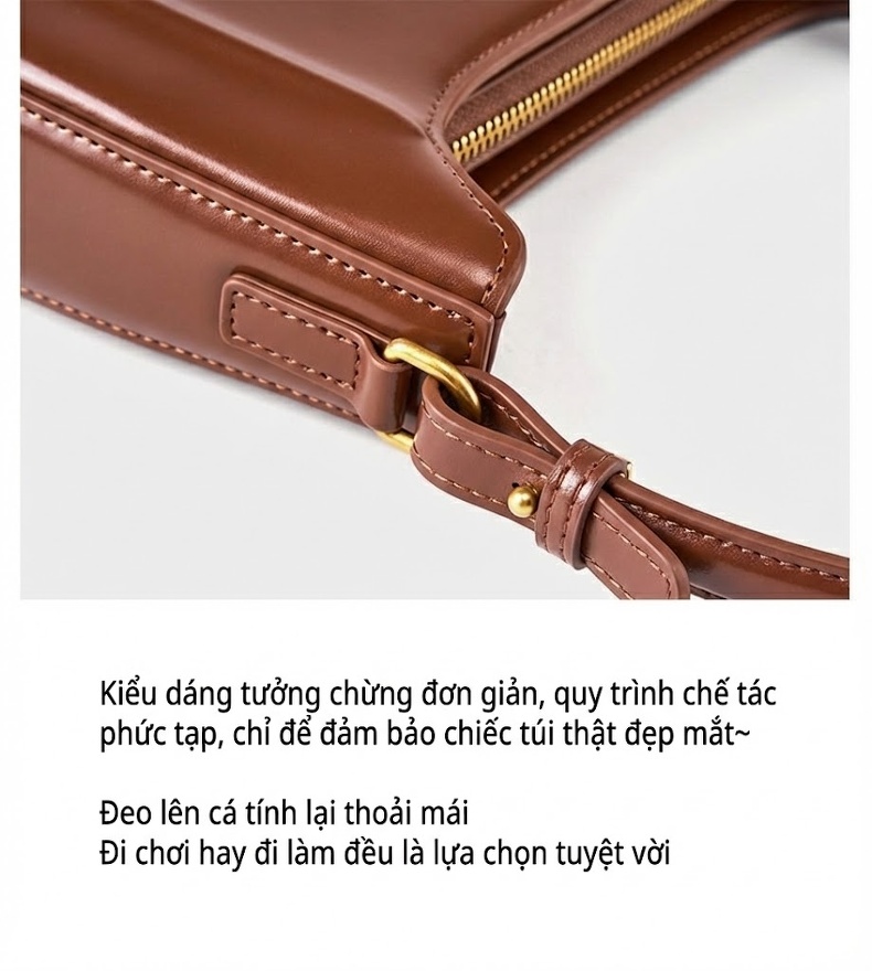 Túi Đeo Vai/Đeo Chéo Nữ Da Thật Dáng Saddle Retro Màu Đỏ, Nâu, Đen chi tiết 21