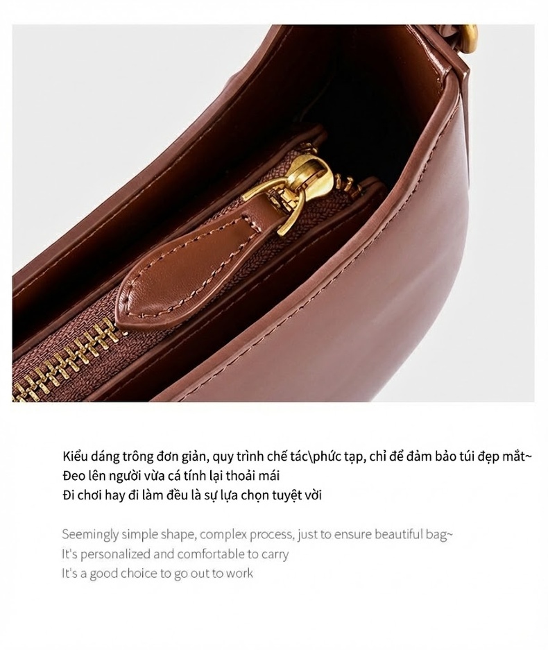 Túi Đeo Vai/Đeo Chéo Nữ Da Thật Dáng Saddle Retro Màu Đỏ, Nâu, Đen chi tiết 26