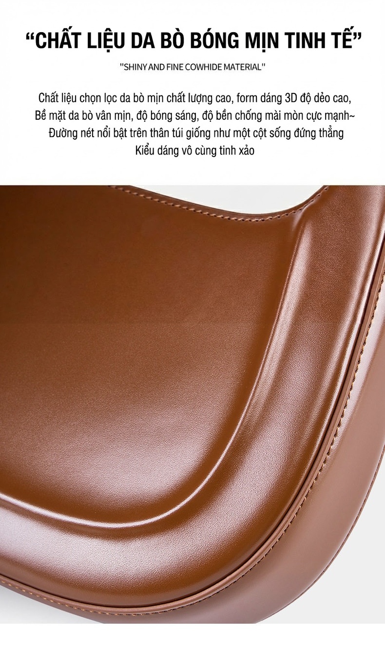 Túi Đeo Vai/Đeo Chéo Nữ Da Thật Dáng Saddle Retro Màu Đỏ, Nâu, Đen chi tiết 5