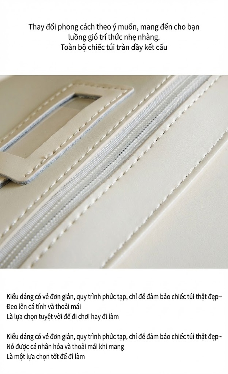 Túi Đeo Vai/Đeo Chéo Nữ Da Thật Kiểu Dáng Tofu Bag Thời Trang Đường Phố Màu Nâu, Trắng, Đen, Đỏ chi tiết 25