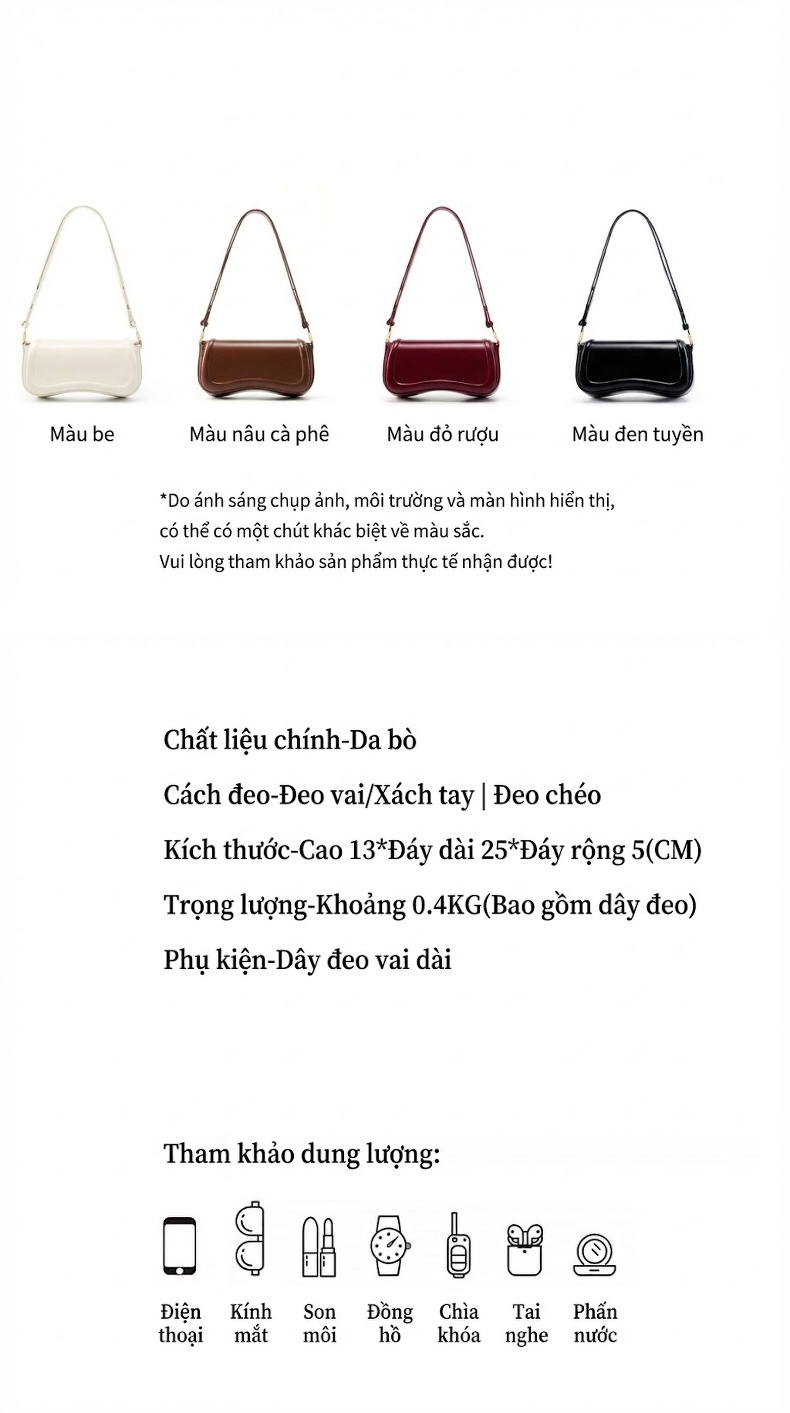 Túi Đeo Vai/Đeo Chéo Nữ Da Thật Kiểu Dáng Tofu Bag Thời Trang Đường Phố Màu Nâu, Trắng, Đen, Đỏ chi tiết 2