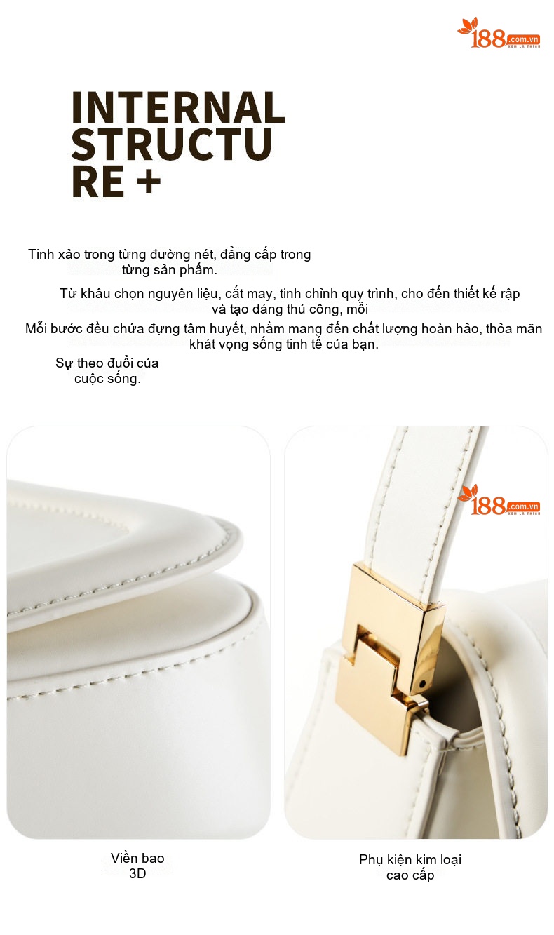 Túi Đeo Vai/Đeo Chéo Nữ Da Thật Kiểu Dáng Tofu Bag Thời Trang Đường Phố Màu Nâu, Trắng, Đen, Đỏ chi tiết 7
