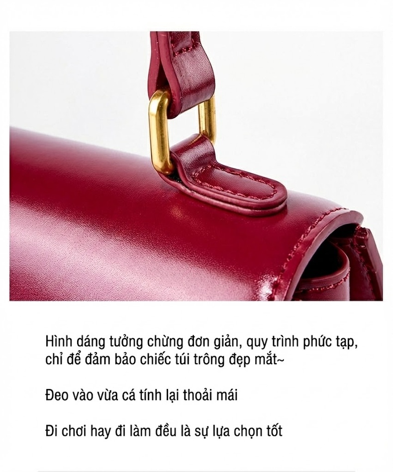 Túi Đeo Vai/Đeo Chéo Nữ Da Thật Kiểu Pháp Baguette Màu Đỏ Rượu Vang chi tiết 22