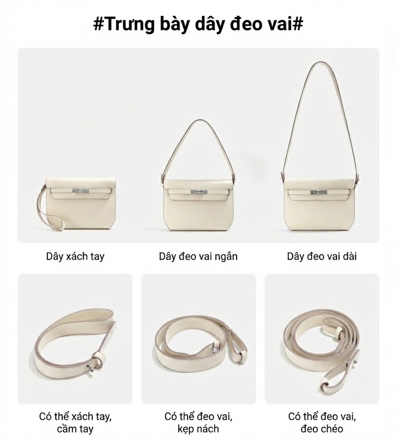 Túi Đeo Vai/Đeo Chéo Nữ Da Thật Phong Cách Công Sở Màu Trắng Kem, Nâu Đỏ chi tiết 4