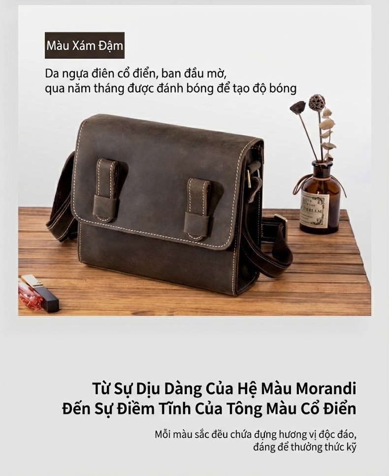 Túi Đeo Vai/Đeo Chéo Nữ Da Thật Sức Chứa Lớn Màu Nâu, Nâu Đậm, Xám Đậm chi tiết 6